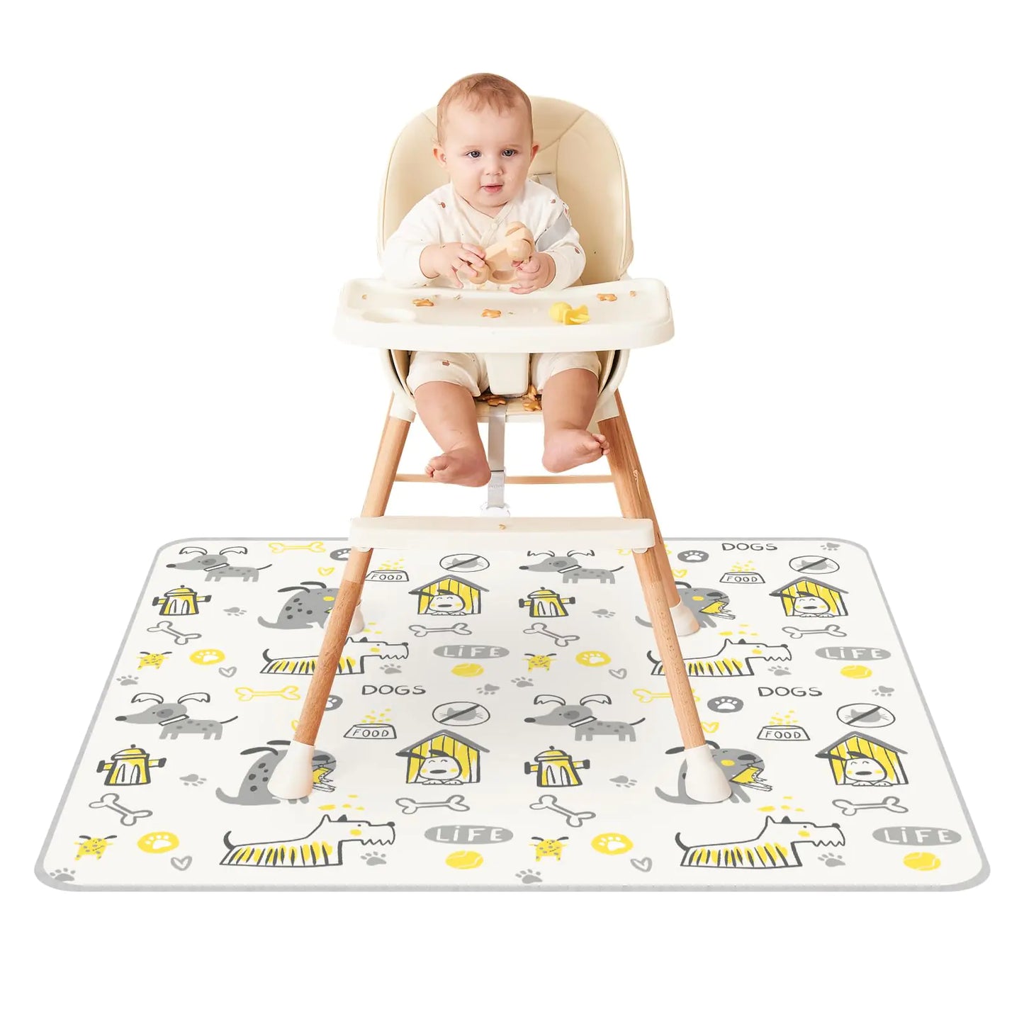 Innokids Tapis de Protection pour Bébé Sous Chaise Haute 51 x 51 Pouces, Étanche et Lavable, Tapis Anti-Dérapant pour Prévenir les Désordres Sous la Chaise Haute (51" x 51" Vie de Chiens)