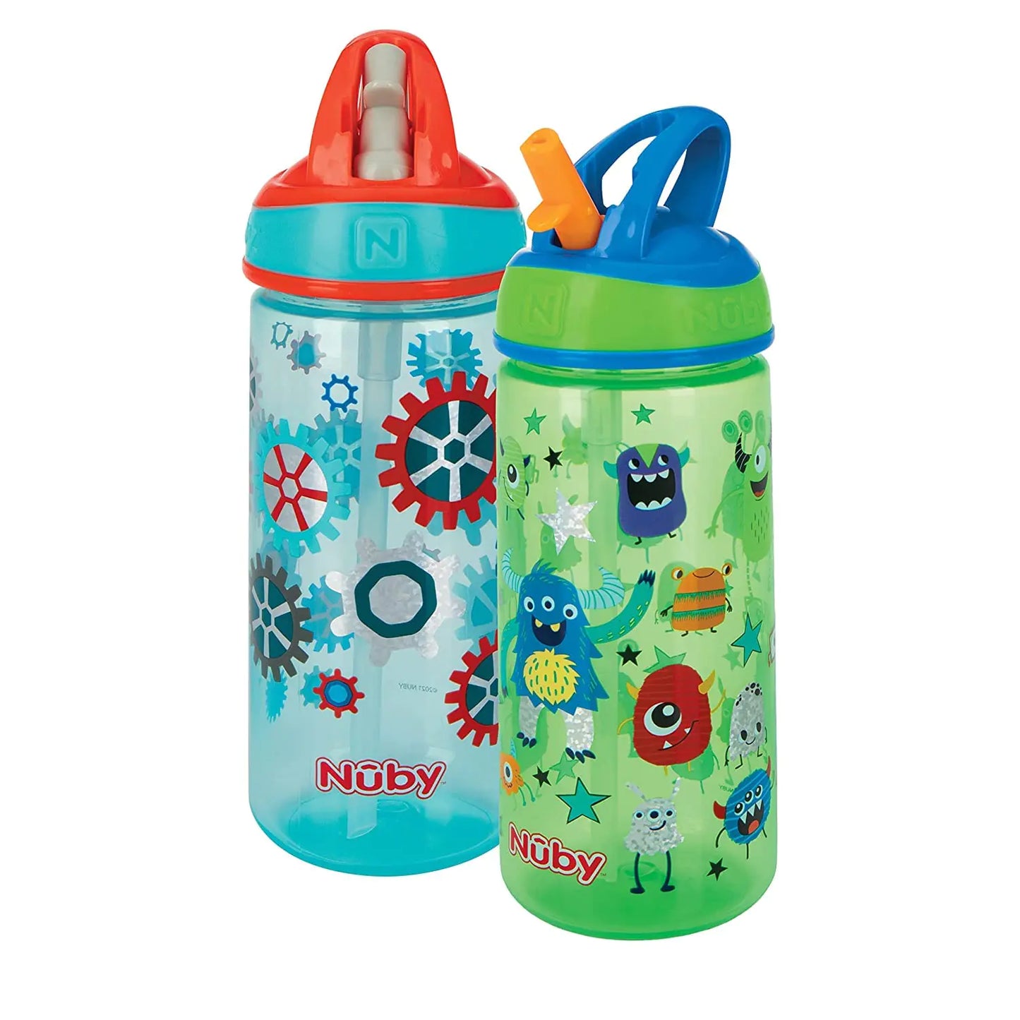 Nuby Lot de 2 Gourdes Iridescentes Flip-it pour Enfants Nomades avec Paille Résistante aux Morsures